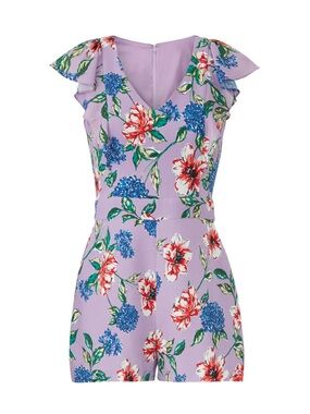 New! Parker Ana Floral Romper Purple Blue Red Flutter Sleeve V-Neck
